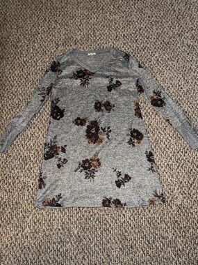 Floral Gray V-Neck Sweater Dress